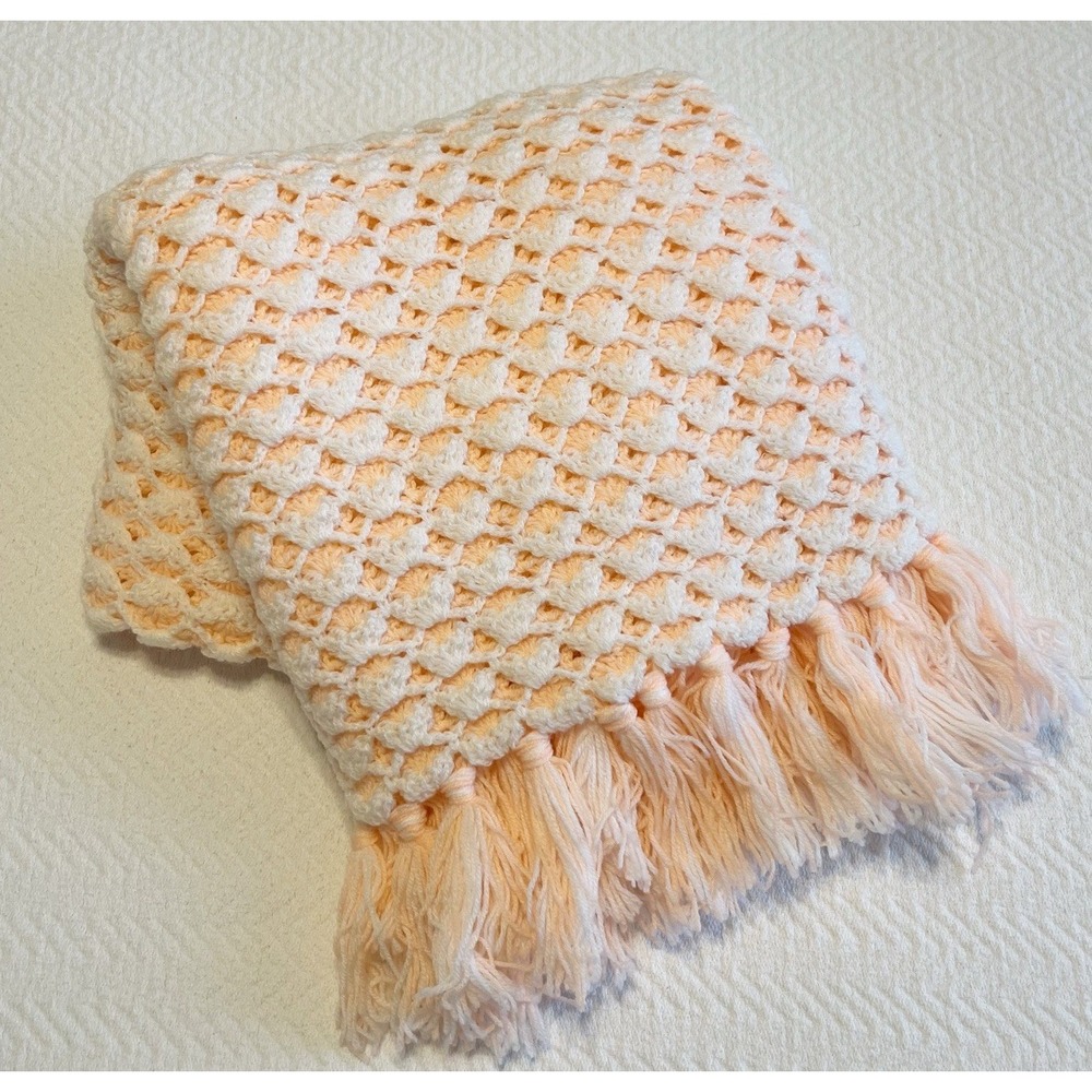 Baby Blanket Crochet Crib Afghan Handmade Vintage